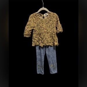 Btween bohemian Floral Yellow Blouse and Blue Jeggings Set size 7